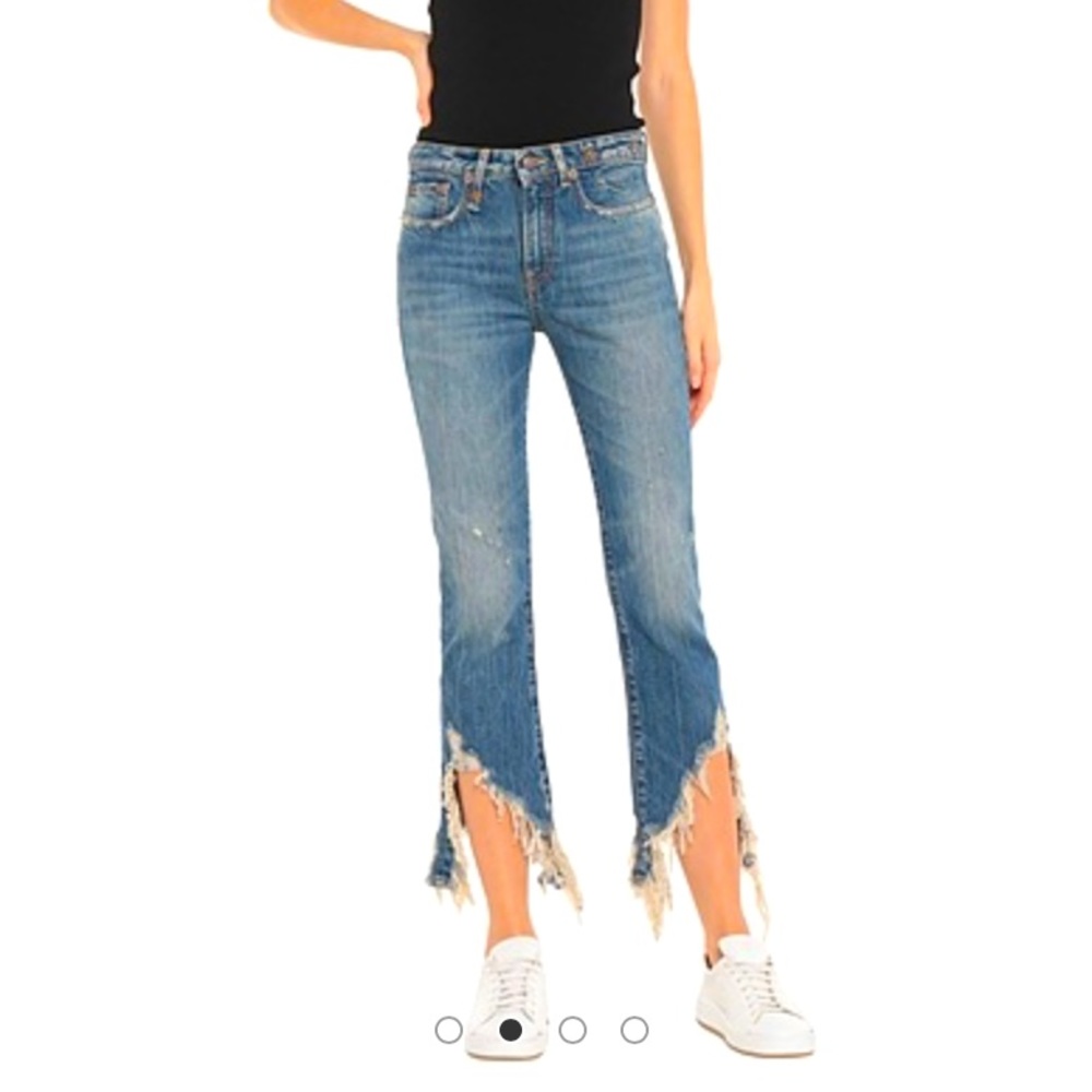 R13 Distressed Hem High Waist Crop Denim Jeans